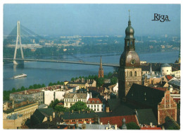 Riga Old Town Panorama, River Daugava & Bridge Soviet Latvia USSR 1989 Unused Postcard. Publisher Planeta, Moscow - Lettonie