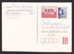 Hungary: Stationery Postcard To Germany, 1 Extra Stamp, Letter Box, Letterbox, Castle (minor Damage) - Lettres & Documents
