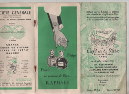 Paris Café De La Paix Raphael Barton Dubonnet Printemps Bettina Armelle Melia Madelène Dory's - Dépliants Touristiques