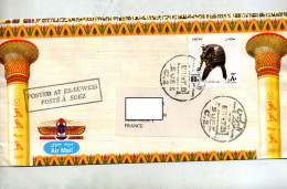 Lettre Cachet  Suez Sur Masque Illustré - Storia Postale
