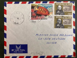 LETTRE Par Avion Pour La SUISSE TP SIR ROLAND HILL 200K Paire + POISSON ANGE DE MER FLAMME 50K OBL.3 11 81 INGA 8 - Lettres & Documents