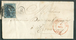 N°7 - Médaillon 20 Centimes Bleu Obl. P.9 Sur Lettre De AUDENAERDE Le 11 Août 1851 + Boîte H De MEYLEGEM Vers Tournay. - 1851-1857 Medallones (6/8)