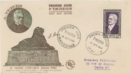 FDC- N° 935 -THIERS - 18 OCT 1952 - MARSEILLE - 1950-1959
