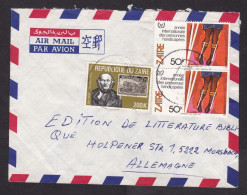 Zaire: Airmail Cover To Germany, 1980s, 3 Stamps, Disabled, Rowland Hill, Postal History, Rare Real Use (minor Damage) - Covers & Documents