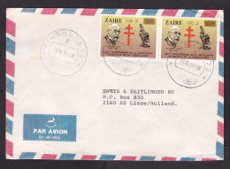 Zaire: Airmail Cover To Netherlands, 1990, 2 Stamps, Koch, TB, Microscope, Value Overprint, Inflation (traces Of Use) - Cartas & Documentos