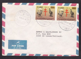 Zaire: Airmail Cover To Netherlands, 1990, 2 Stamps, Koch, TB, Microscope, Value Overprint, Inflation (traces Of Use) - Covers & Documents