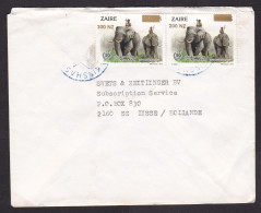 Zaire: Cover To Netherlands, 1990s, 2 Stamps, Elephant, National Park, Value Overprint, Inflation (minor Damage) - Covers & Documents