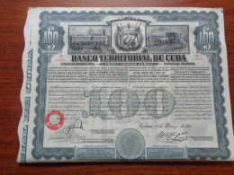 CUBA - HABANA 1911 - LOT DE 2 TITRES - BANCO TERRITORIAL DE CUBA - ACTION DE 100 $ - BELLE ILLUSTRATION - Other & Unclassified