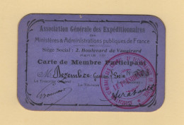 Carte De Membre Participant - Association Generale Des Expeditionnaires - Commis Expeditionnaire - Postes - Cartes De Membre