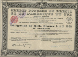 CREDIT FONCIER DU BRESIL ET DE L'AMERIQUE DU SUD - OBLIGATION DE 1000 FRS 5 1/2% -ANNEE 1929 - Other & Unclassified