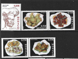 MONACO.La Gastronomie.Spécialités Culinaires Monégasques (Pissaladière,Les Barbagiuans,Chef Escoffier)5 Timbres Neufs ** - Alimentation