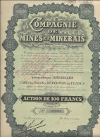 COMPAGNIE DE MINES ET MINERAIS - ACTION DE 100 FRANCS   ANNEE 1928 - Mijnen