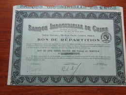 CHINE - 2 TITRES - BANQUE INDUSTRIENNE DE CHINE - BON DE REPARTITION   DE 500 FRS - PARIS 1923 - Other & Unclassified
