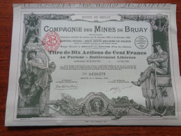 FRANCE - 62 - BRUAY 1939 - COMPAGNIE DES MINES DE BRUAY - TITRE DE 10 ACTIONS DE 100 FRS - BELLE ILLUSTRATION - Other & Unclassified