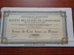 INDOCHINE - HAIPHONG 1929 - STE DES ETAINS DE L'INDOCHINE - ACTION DE 100 FRS - PEU COURANT - Other & Unclassified
