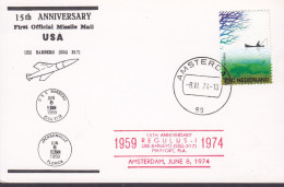 Netherlands 15th Anniversary First Official Missile Mail USA Cachet AMSTERDAM 1974 Card Karte - Covers & Documents