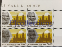 3624-VATICANO -VATICAN CITY 1990 POSTA AEREA - AIRMAIL- I VIAGGI DI GIOVANNI PAOLO II FULL BLOCK 4 STAMPS MNH - Unused Stamps