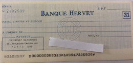 Ancien Chèque Vierge : BANQUE HERVET BOURGES - Succ. Paris - Années 1970 - Cheques & Traveler's Cheques