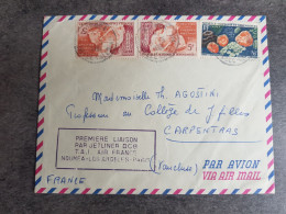 Lettre Premier Vol Liaison Jetliner DC8 Noumea Los Angeles Paris Nouvelle Calédonie 1961 - Storia Postale