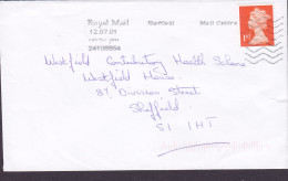 Great Britain Royal Mail SHEFFIELD 2001 Cover Brief Lettre QEII. 1st. Security Perf. - Covers & Documents