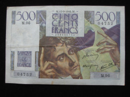 ASSEZ RARE - 500 Francs  CHATEAUBRIAND 12-9-1946   **** EN ACHAT IMMEDIAT **** - 500 F 1945-1953 ''Chateaubriand''