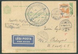 1p En Complément Sur E.P. Carte 6p. Obl. Dc LEGI POSTA BUDAPEST Du 27 Mars 1931 + Etiquette Par Avion Et Dc Bleue ZEPPEL - Brieven En Documenten