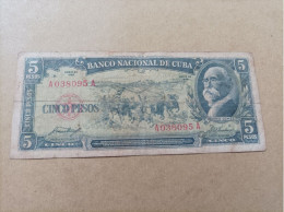 Billete De Cuba De 5 Pesos, Año 1958, Serie A038095A - Cuba