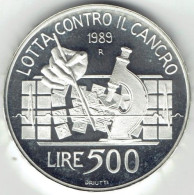 REPUBBLICA  1989  LOTTA AL CANCRO Lire 500 AG - Conmemorativas