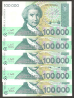 Lot 5 Pcs 1/20 Bundle Croatia 100000 100,000 Dinara 1993 UNC - Croatie