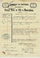 ROULAGE LETTRE DE VOITURE TRANSPORT 1859  ENTETE Fabrique De Draperie Portal Père Fils Montauban Balle Tissus =>Montlieu - 1800 – 1899