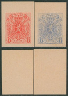 Essai - Petit Lion (valeur Non émise, 6C) Avec Brisure Du Cadre Supérieur "postes" X2 Rose Carmin / Bleu - Essais & Réimpressions