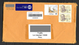 New Zealand Cover With Bird & Peter Buck Stamps Sent To Peru - Lettres & Documents