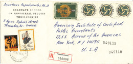 Greece Registered Cover Sent To USA Thessaloniki 18-4-1977 (see Backside Of The Cover) - Cartas & Documentos