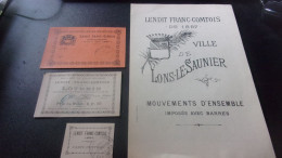 LOT DE 4 DOCUMENTS SUR LENDIT FRANC COMTOIS DEE 1897 LONS LE SAUNIER CARTE ENTREE  LOTERIE EXERCICES - Historische Dokumente