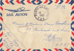 LETTRE AVION FM POSTE AUX ARMEES 15/4/950 T.O.E - SP 71072 - BPM 409 POUR ALGER - Guerre D'Indochine / Viêt-Nam