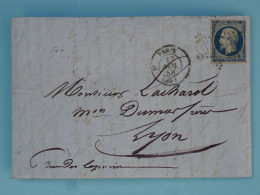 BT10 FRANCE   BELLE LETTRE   1856 ETOILE DE PARIS A LYON  +N°14+ AFFRANCH INTERESSANT - 1853-1860 Napoleon III