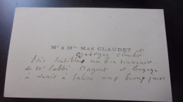 MAX CLAUDET CERAMISTE SCULPTEUR  SALINS LES BAINS  CARTE DE VISITE A L ABBE DAGUET 3 LIGNES AUTOGRAPHES JURA - Andere & Zonder Classificatie