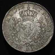 RARE - France, Louis XVI, 1/2 Ecu, 1792, Paris, Argent (Silver), TTB (EF), KM#562.1, Dr.885, G.355 - 1774-1791 Louis XVI