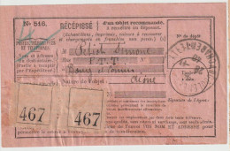6705 Récépissé Recommandé Bourg Et Comin Angoulême Vignette PETIOT - Lettres & Documents