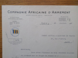 75 PARIS (9e) - Courrier COMPAGNIE AFRICAINE D'ARMEMENT, Juillet 1929 - 1900 – 1949
