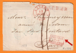 1833 - Enveloppe D' ANVERS ANTWERP, Belgique Vers Paris, France - Entrée Pays Bas Par Valenciennes - Taxe 11 - 1830-1849 (Onafhankelijk België)