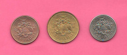 Barbados 1 + 5 + 10 Cents 1995 / 96 / 97 Brass  Nickel Coins - Barbados