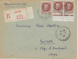 LIBOURNE (33) L.R. N°517 X 3 En 1943  Pour EPINAL (88) 2 Timbres Bord De Feuille - Brieven En Documenten