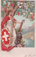 La Suisse, Helvetia Et Armoiries Des Cantons, Litho (23.8.1901) - St. Anton