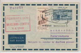 POLONIA AEROGRAMA SLANIA PRIMER VUELO 1958 WARSZAWA LONDYN  LONDON - Otros & Sin Clasificación