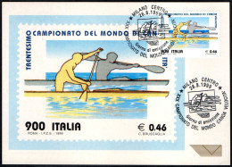 ITALIA MILANO 1999 - CAMPIONATI DEL MONDO CANOA VELOCITA' - FDC - CARTOLINA POSTE ITALIANE - A - Canoa