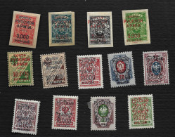 RUSSIA , LEVANTE OFFICES - WRANGEL ARMY - CONSTANTINOPLE , LOT OF 13 STAMPS ,1920/1921 . - Turkish Empire
