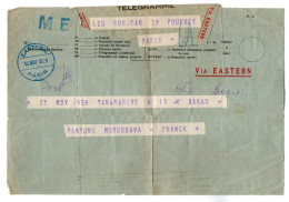 TB 4267 - 1929 - Télégramme Via EASTERN - TANANARIVE - DAKAR - PARIS - 1921-1960: Modern Period