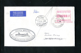 "FINNLAND" 1984, Lupo-/Schiffspostbrief, Automatenmarken-Frank., Nach Daenemark, Retour (rs.Aufkleber) (13259) - Storia Postale