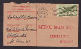 USA: Cover, 1946, 1 Stamp, Airplane, Cancel Christiansted, Virgin Islands (damaged; Roughly Opened) - Dänisch-Westindien